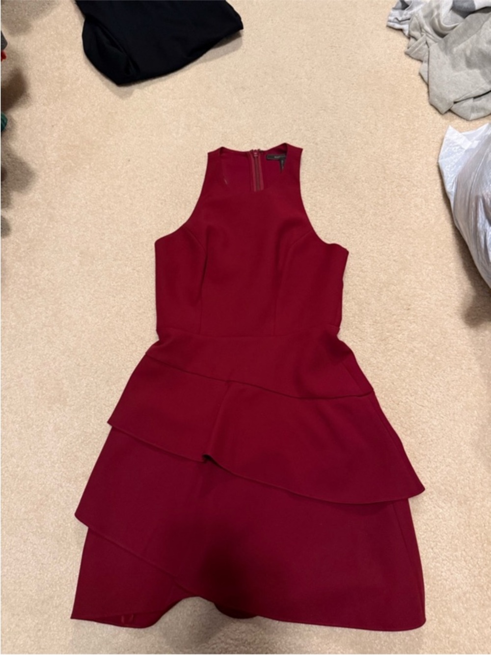 BCBGMaxAzria Burgundy Tiered Halter Mini Dress